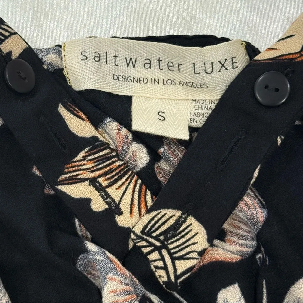 Saltwater Luxe Floral Jumpsuit Cropped Wide Leg Black Small Boho Hippie Beachy - Image 11