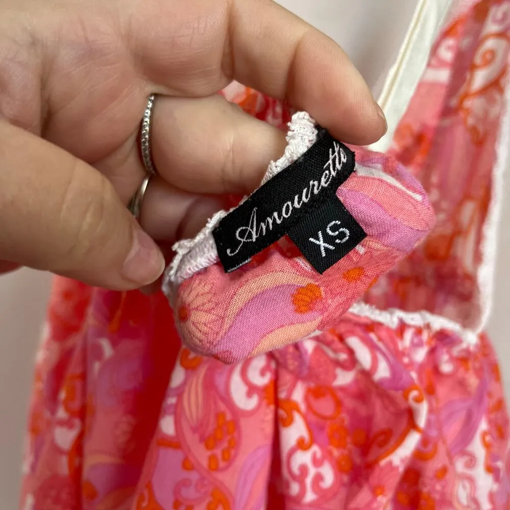 Amourette Y2K Pink Paisley Floral Printed Babydoll Tank with Lace Trim Size XS - Image 6