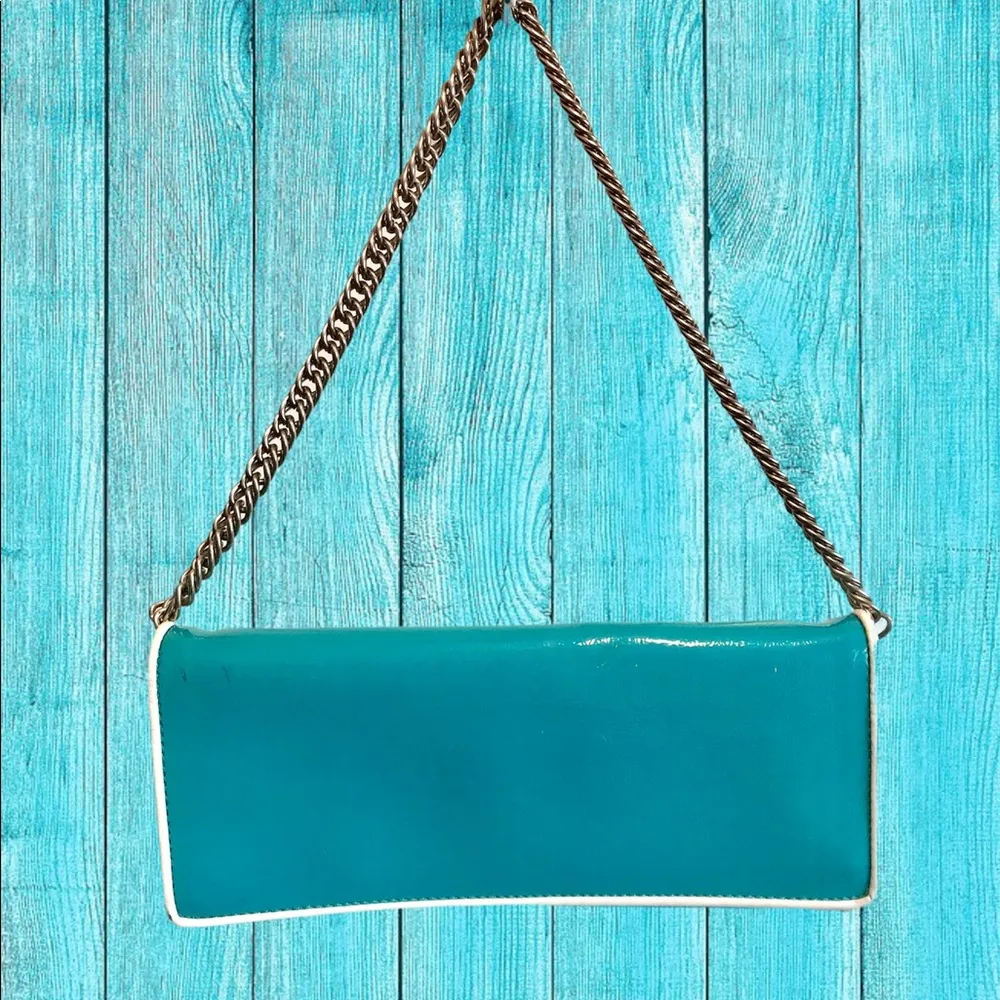 NWOT Anne Taylor patent leather slim handbag aqua blue - Image 4