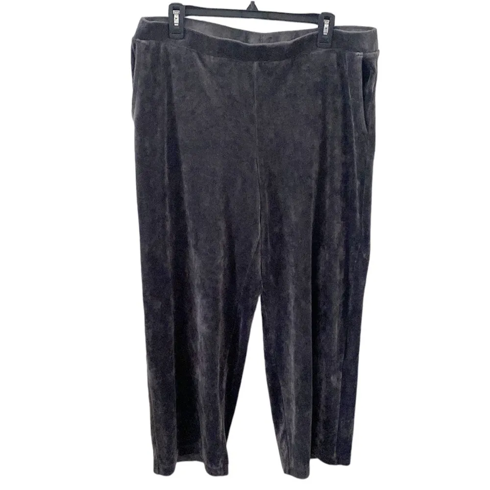 J Jill Pure Jill crushed velour full leg straight pants in grey size L Gray Size L - Image 2