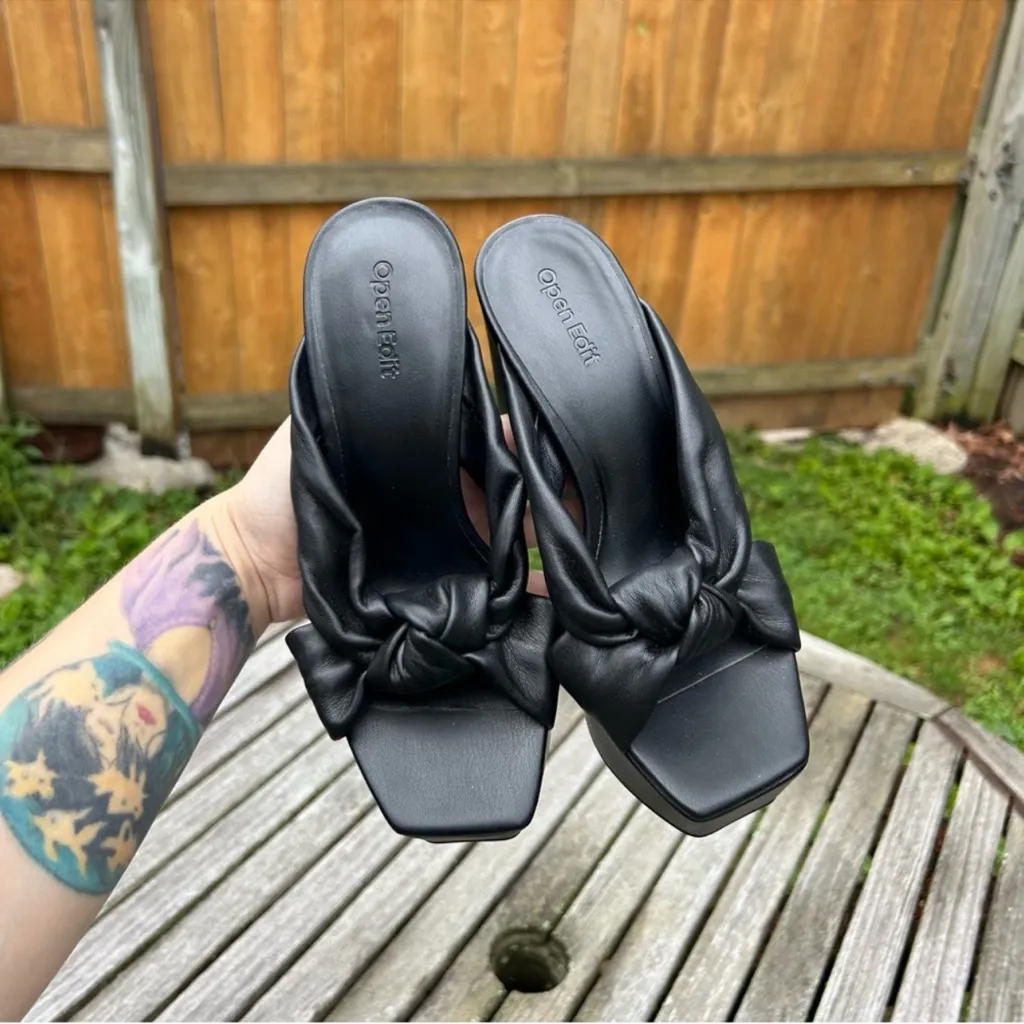 Open Edit Kaia Knot Platform Sandals‎ in black size 6.5 fall wedding guest - Image 8