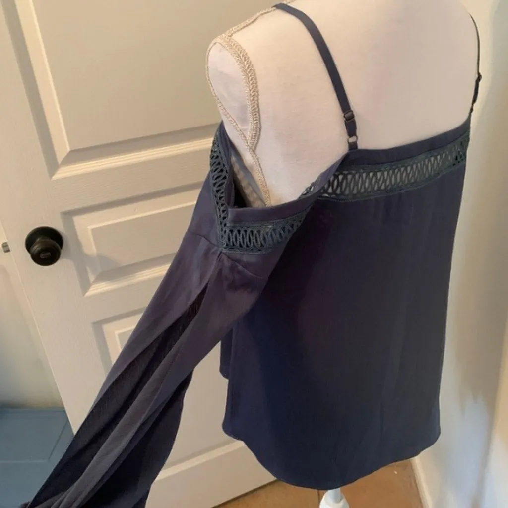 Adelyn Rae Navy Blue Spaghetti Strap Blouse Off-Shoulder Bell Sleeves Womens M - Image 3