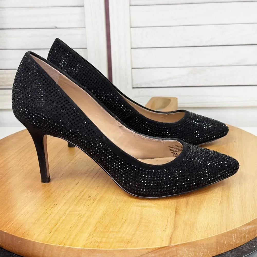 INC International Concepts Zitah Rhinestone‎ Bling Covered Pumps Heels Black 7 - Image 12