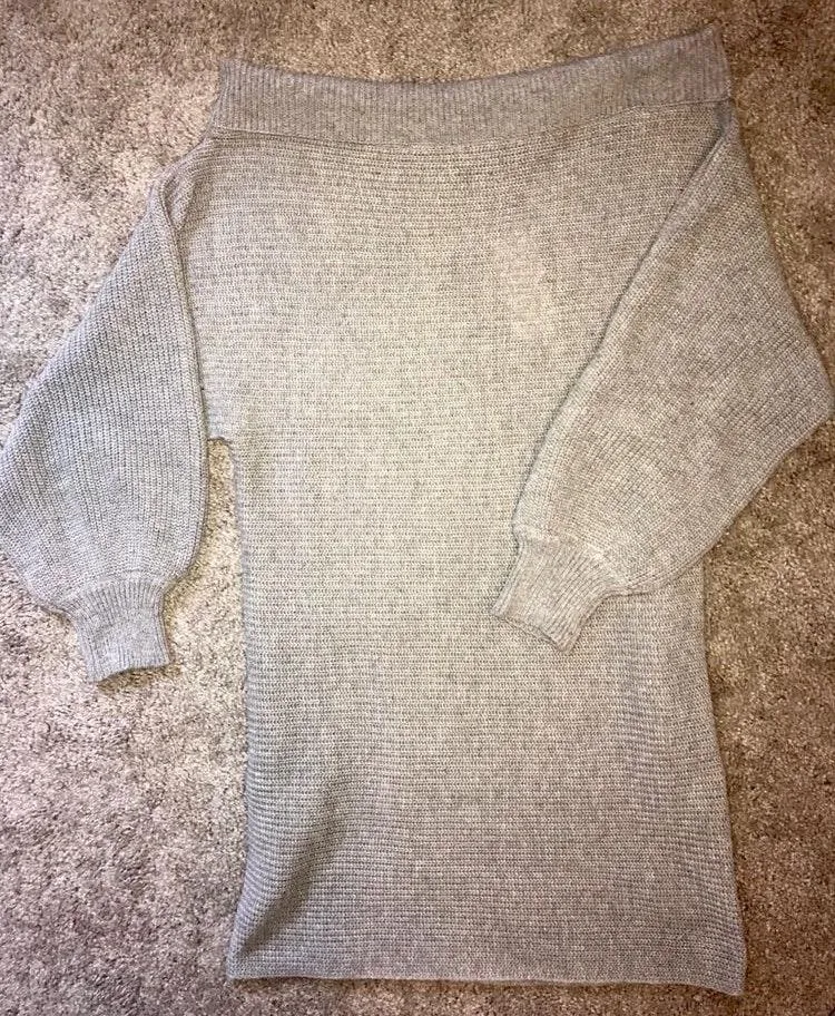 Amazon Off Shoulder Gray Sweater Dress - Image 3