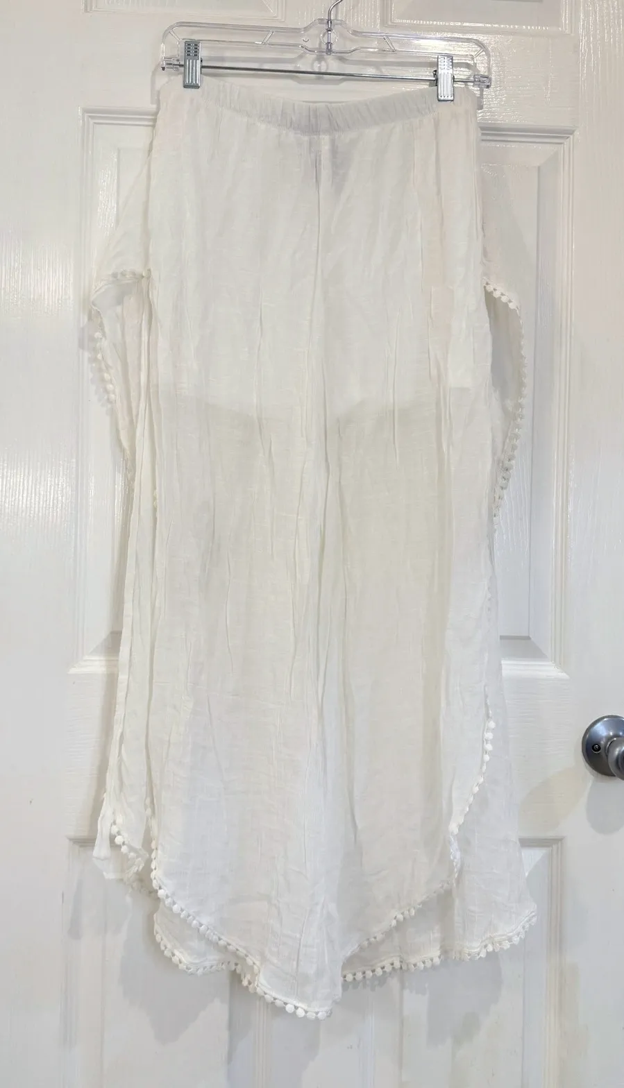LN San Francisco White Gauze Beach Cover Up Pants Pom Pom Trim Size L - Image 1