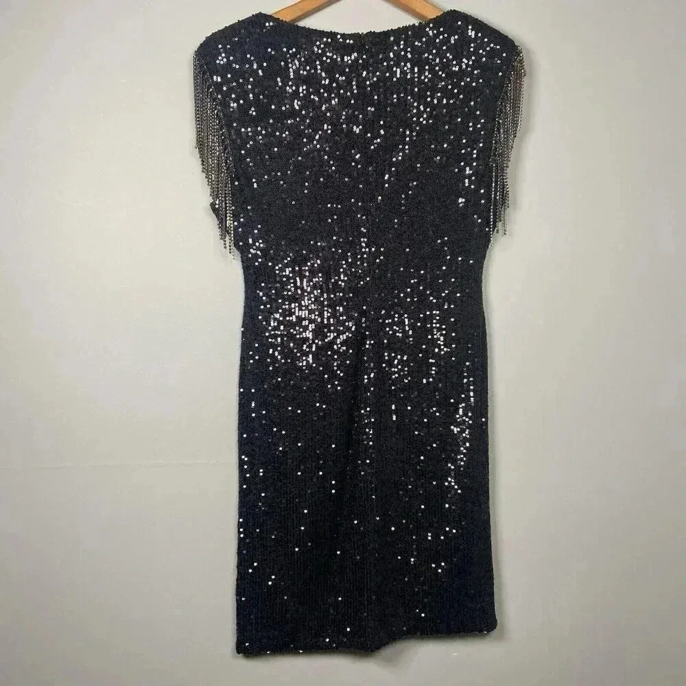 Betsey Johnson Sequin Black Mini Dress Size‎ M Cocktail Party Holiday Date Night - Image 9