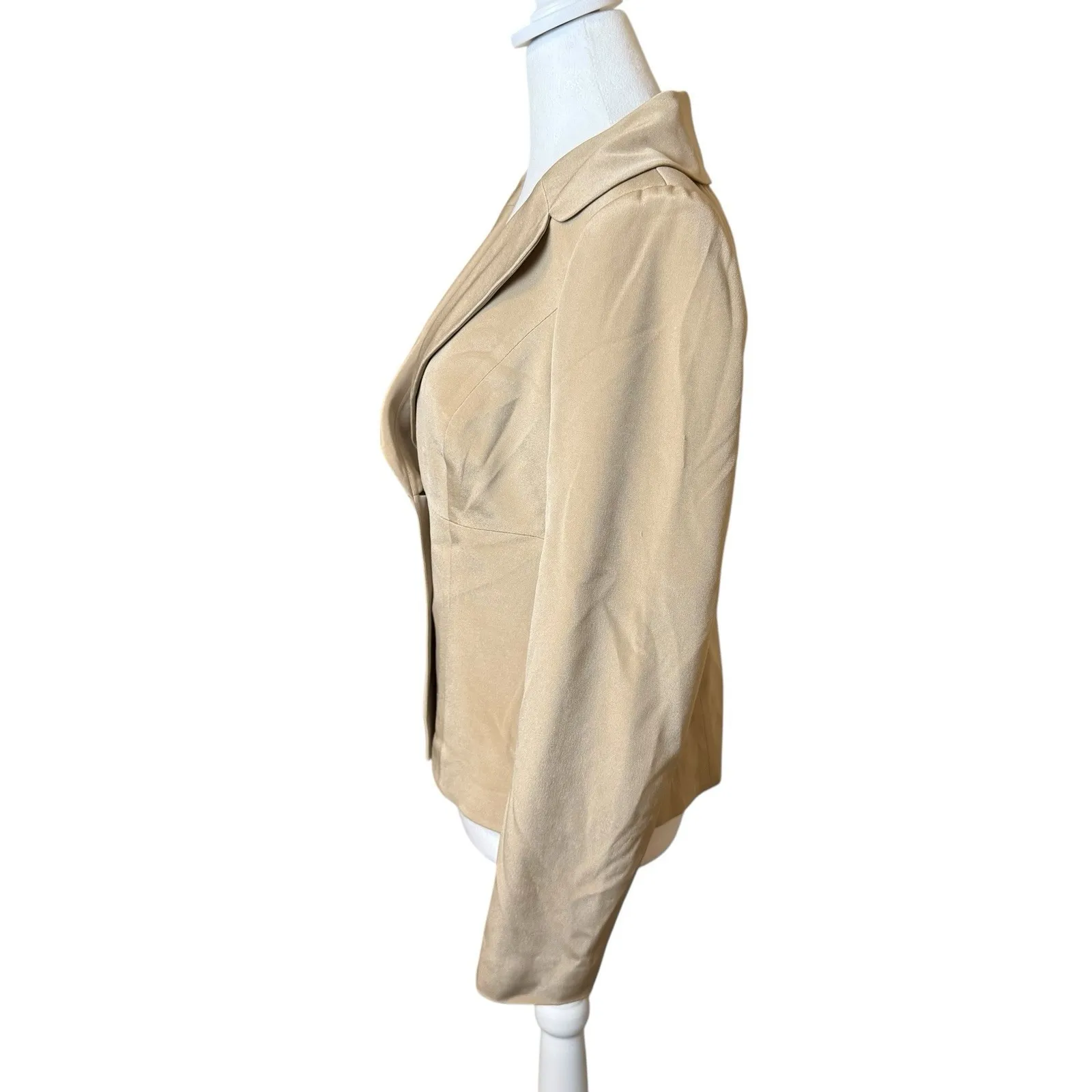 Vtg Talbots Tan‎ Silk One Button Blazer Jacket Size 8 Office Career Professional - Image 2