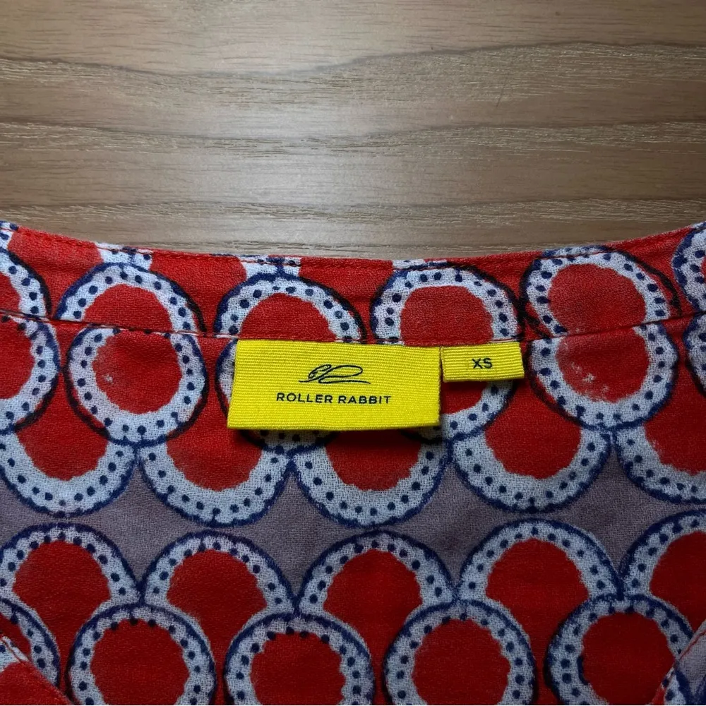 Roller Rabbit Calisto Zola Top Tunic Blouse Red Blue Boho Flowy Vacation Summer - Image 3