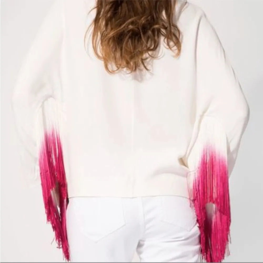 Maje Lila Fringe Long Sleeve Top Hot Pink Ombre Dip Dye White Magenta Bohemian S - Image 3