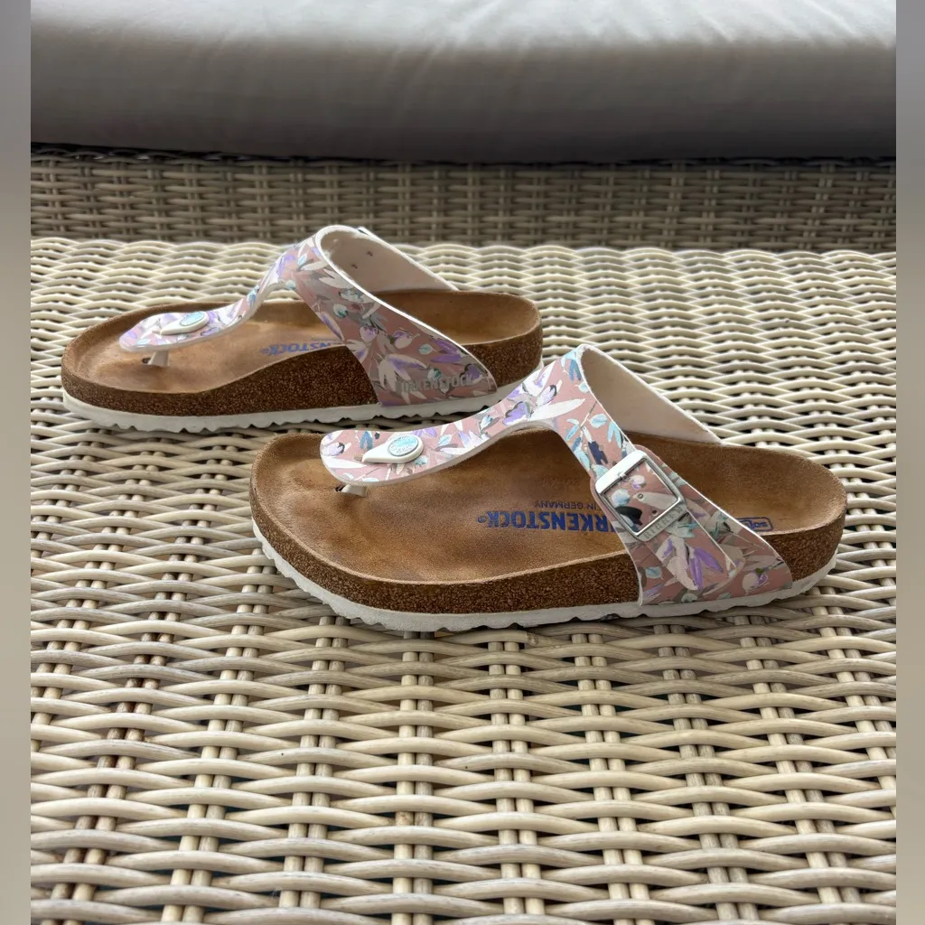 Birkenstock Gizeh Soft Footbed Floral Sandals 37 summer‎ vacation beach outdoors - Image 4