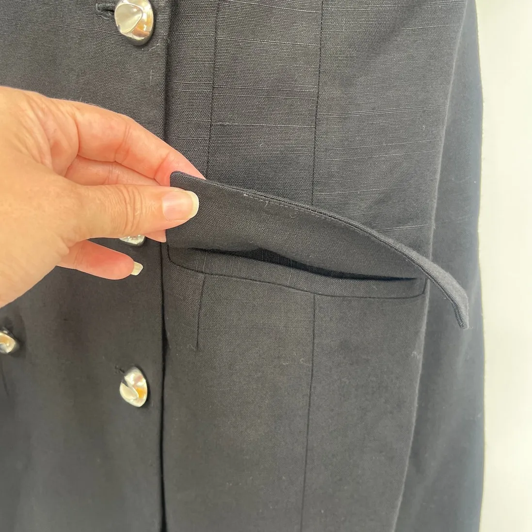 Vtg 90 Richard Warren Double Breasted Jacket Dress 10 Embroider Old Money Preppy Black - Image 5