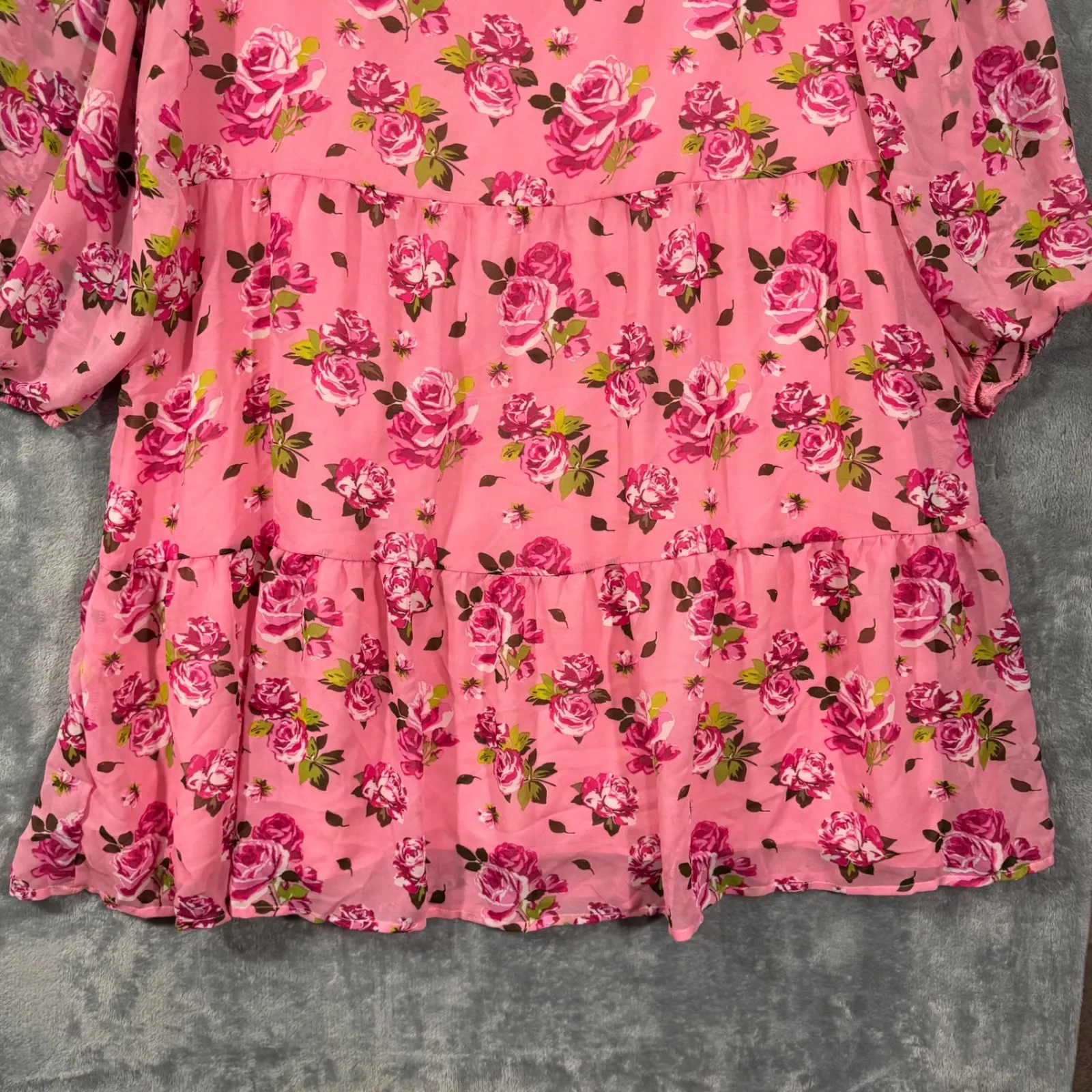 Luv Betsey by Betsey Johnson Floral Pink Printed Babydoll House Dress Size Large - Image 10