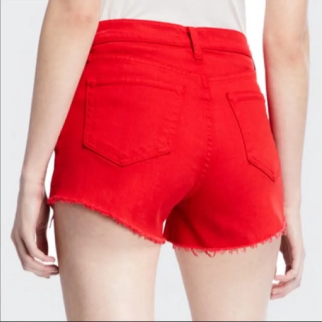 L’AGENCE Ryland Short in Red Frayed Hem Denim Shorts Size 24 Made for Revolve - Image 3