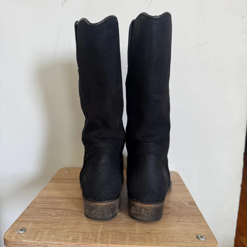 Bronx Black Suede Tall Low Heel Western Pull On Boots Size 8 - Image 3