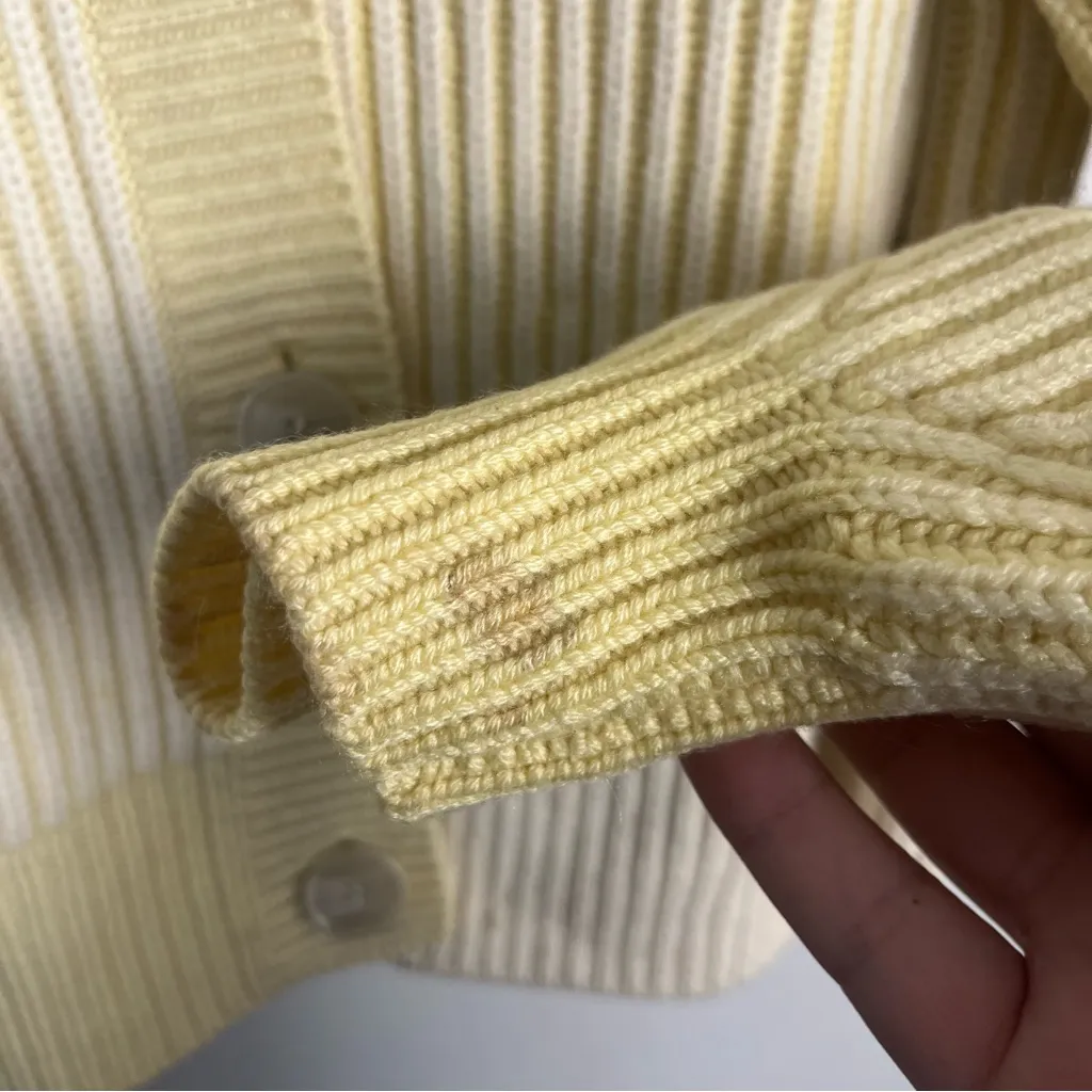 Naadam Fisherman Colorblock Cardigan yellow cream wool cashmere size large - Image 6