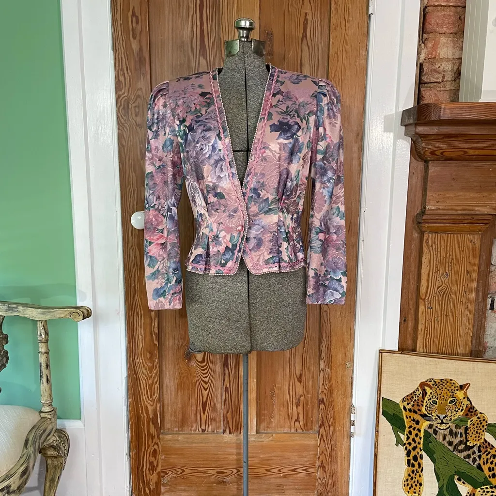 Vintage Nah Nah Collection Floral Rose Brocade Jacket Braided Trim Size M Pink Size M - Image 16