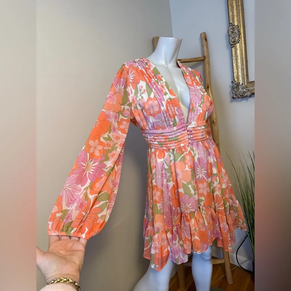 VICI Collection Floral Long Sleeve Chiffon Babydoll Dress Medium Retro Look - Image 5