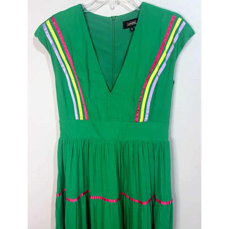 Alexia Admor Green Summer Tiered Skirt Maxi Dress Ribbon Accent Size 10 - Image 3