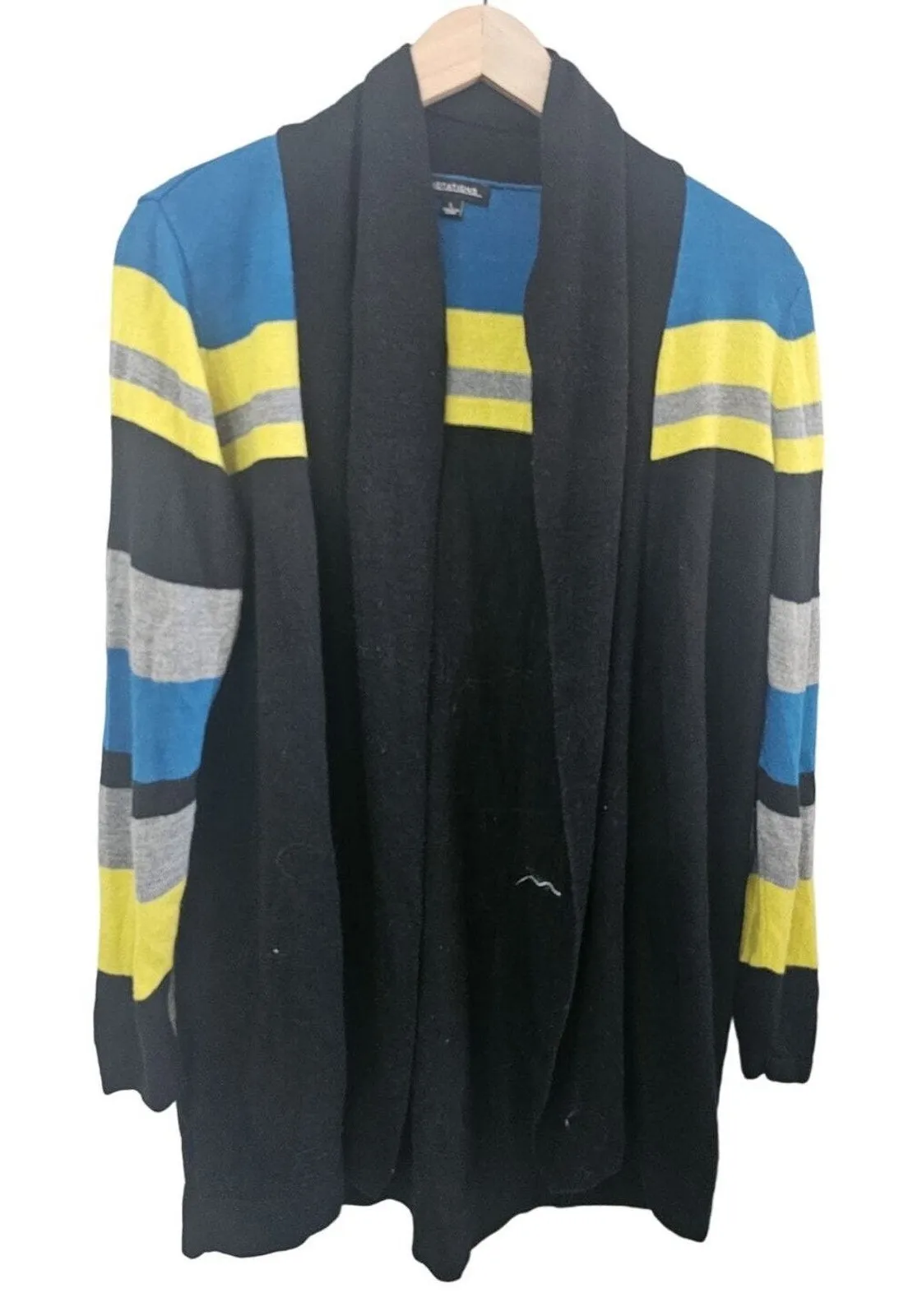 Notations Womens Open Front Tunic Cardigan Sweater Sz L Shawl Collar Striped - Image 1