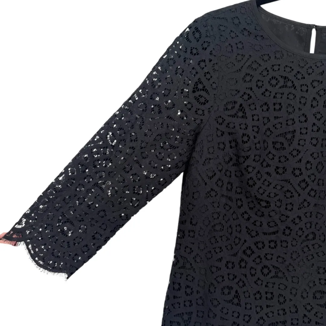 J. Crew Women's Black Eyelet Lace 3/4 Sleeve Blouse Top Size 8 Preppy Feminine - Image 8