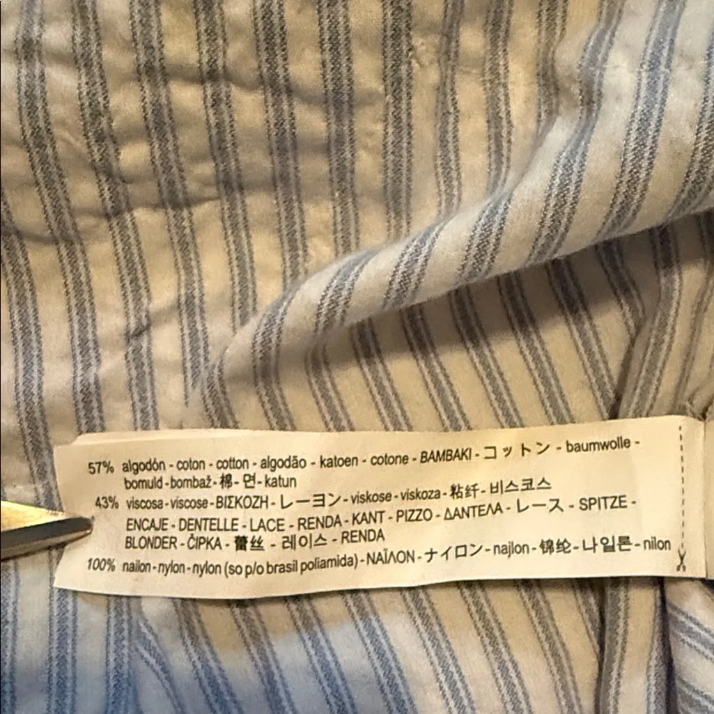 Zara Blue and White Striped With Lace Detailing With Bell 3/4 Sleeves Ribbon - Image 8