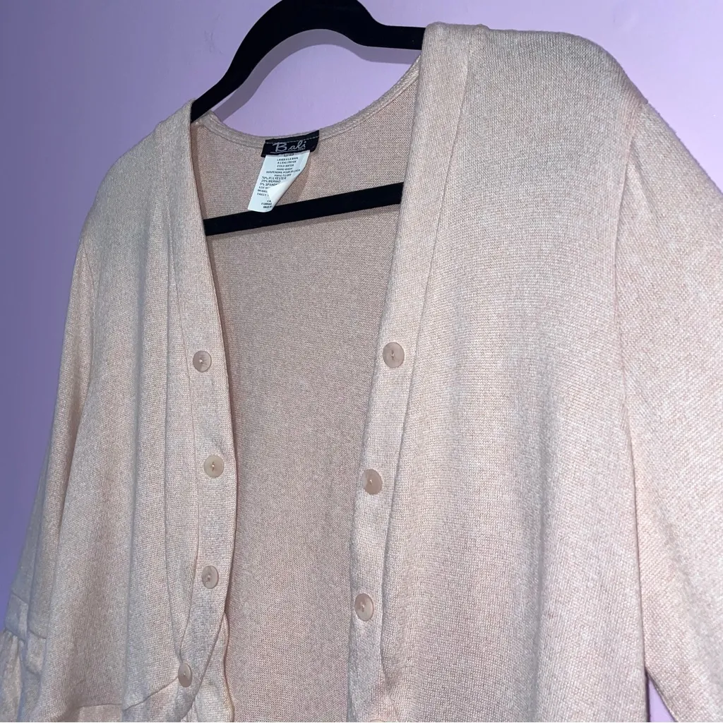 Bali Pink Peplum Cardigan Large Merino Wool Ruffle Coquette Soft Girl Balletcore - Image 2