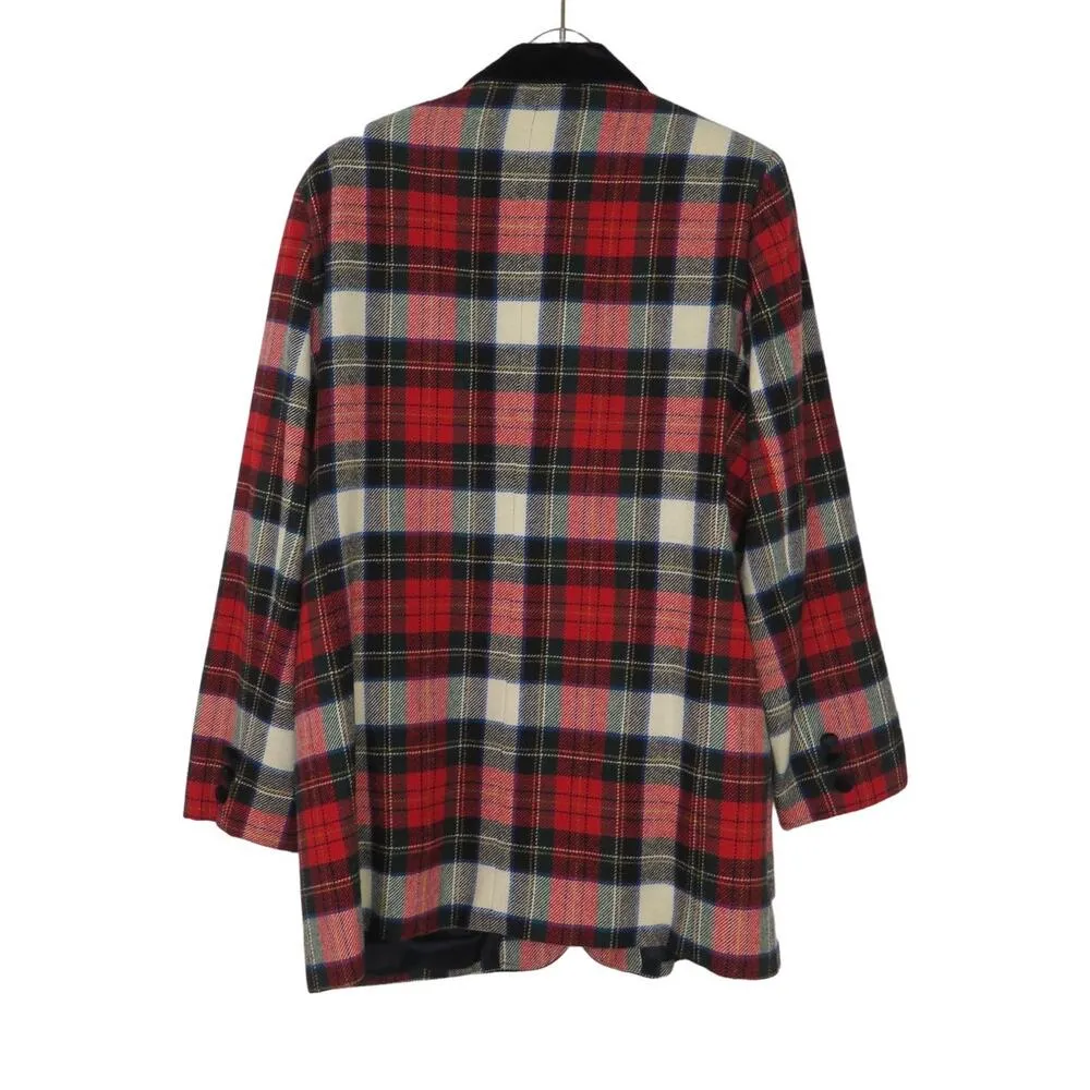 90s White Stag Vintage Black & Red Plaid Wool Blazer Jacket Extra Large - Image 2