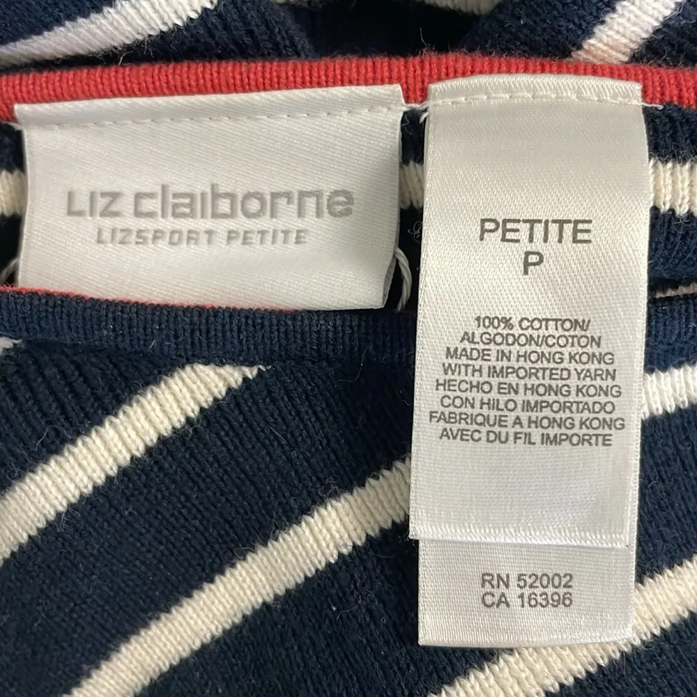 Liz Claiborne Cotton Long Sleeve Striped Nautical Sweater Size Petite Small - Image 3