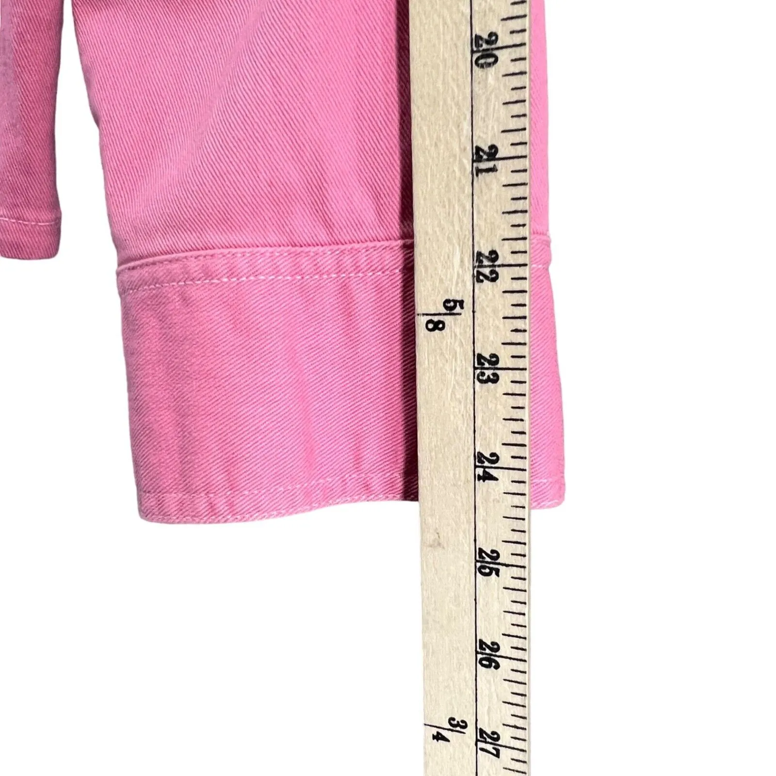 Lands End Jean Jacket Womens L Pink Denim Button Front Pockets Soft Girl Y2K - Image 9