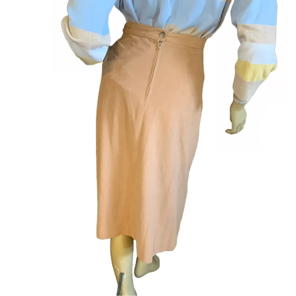 VINTAGE 1980'S P.H.M. SPORTSWEAR CAMEL FAUX SUEDE FEEL SKIRT SUIT (16) Tan - Image 9