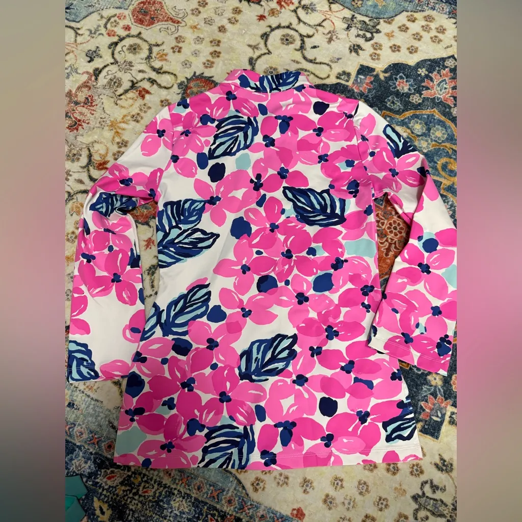MAHI GOLD Pink and Blue Floral preppy Bright Top XS - Image 3