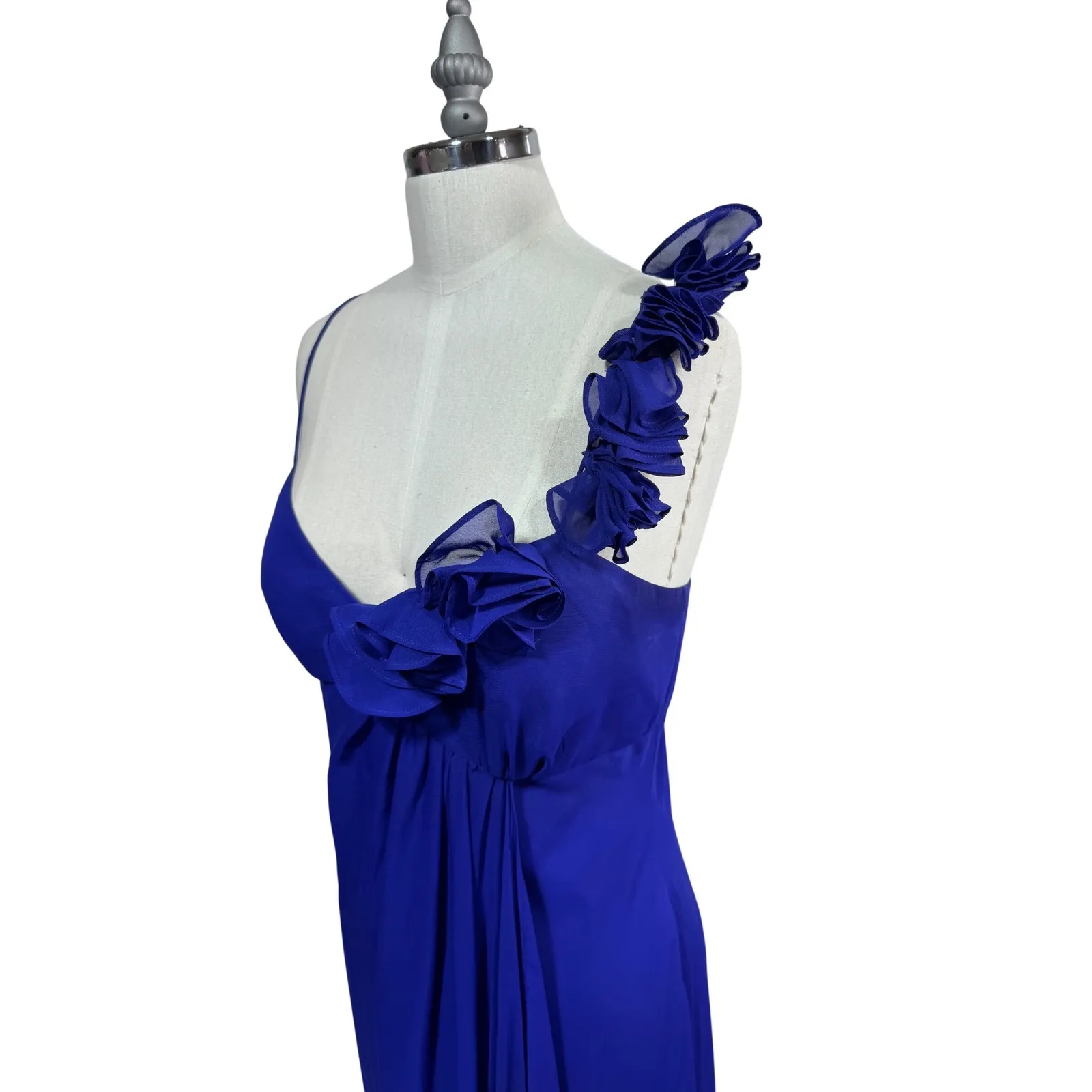 Adrianna Papell Hailey One Shoulder Ruffle Chiffon Prom Gown Formal Women's 14 Blue - Image 7
