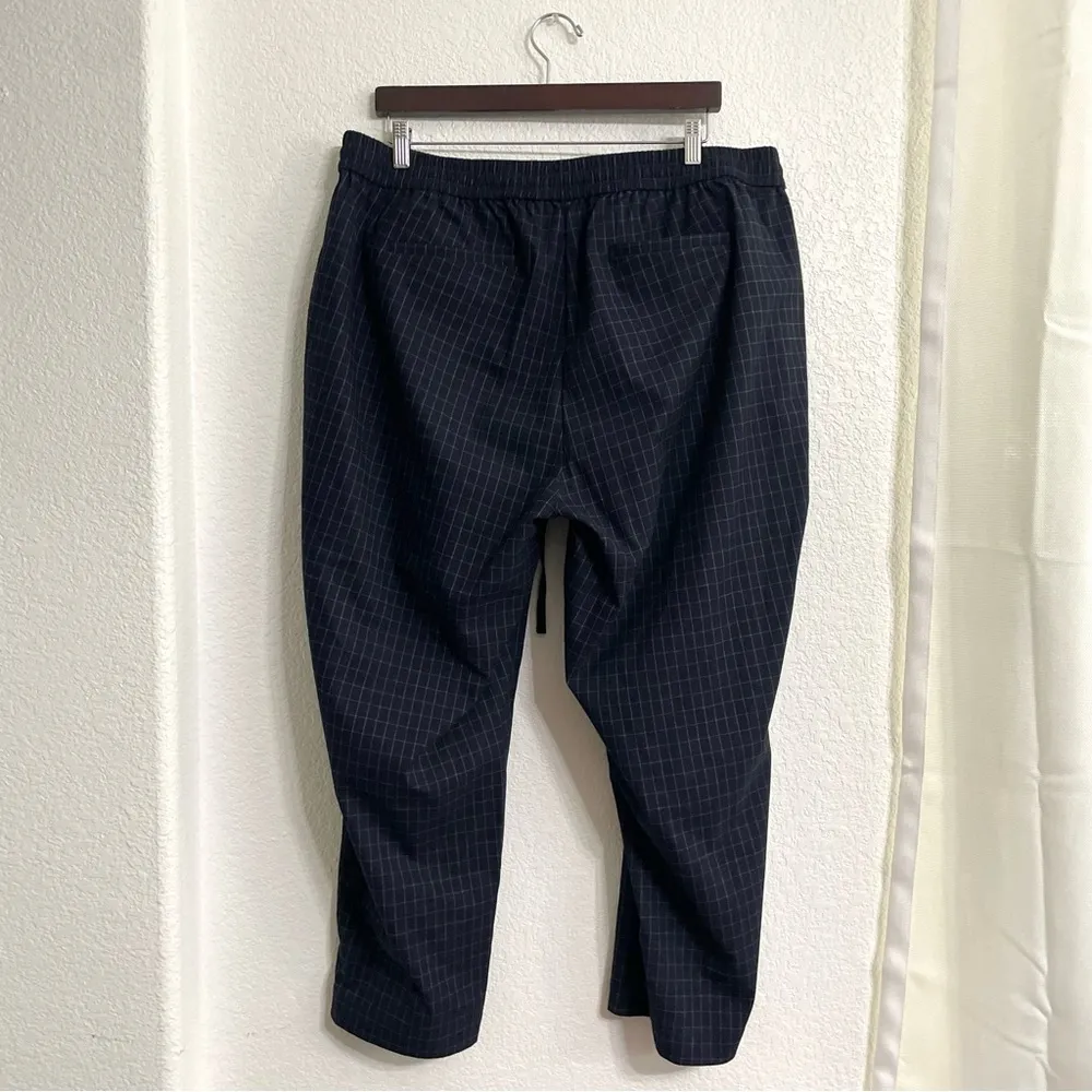 Loft Womens Pants Navy Blue Grid Print Pull On Drawstring Pockets Size  XL - Image 2