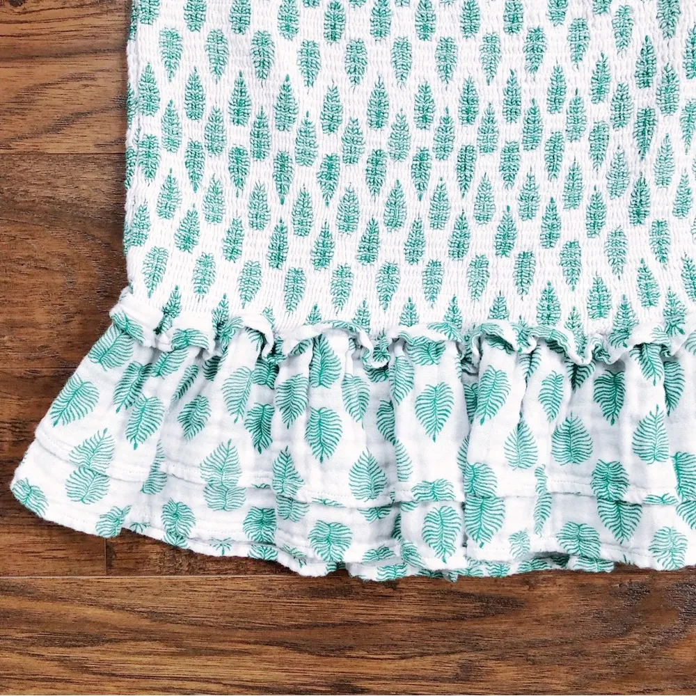 SUNDAYS • smocked mini skirt cotton gauze green palm leaf print ruffle - Image 5