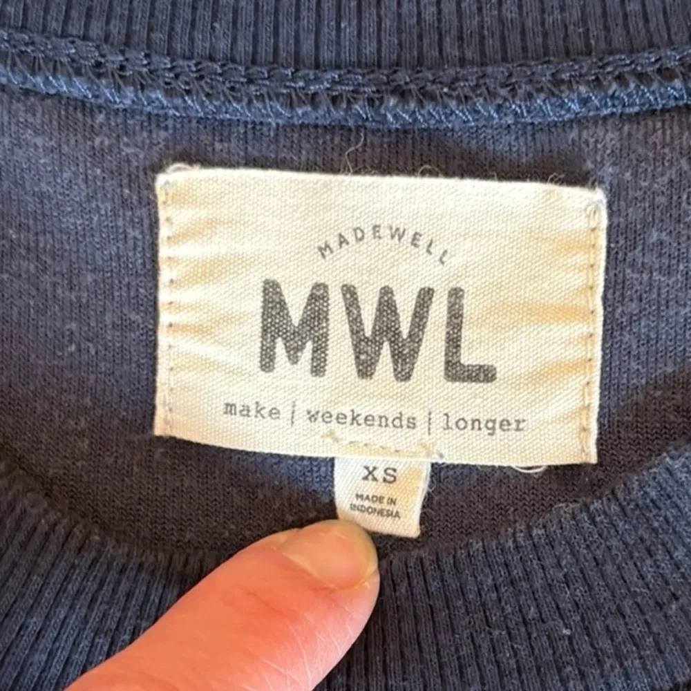 Madewell MWL Velour Crewneck Sweatshirt And Slim Joggers Set Womens XS Navy Blue - Image 7