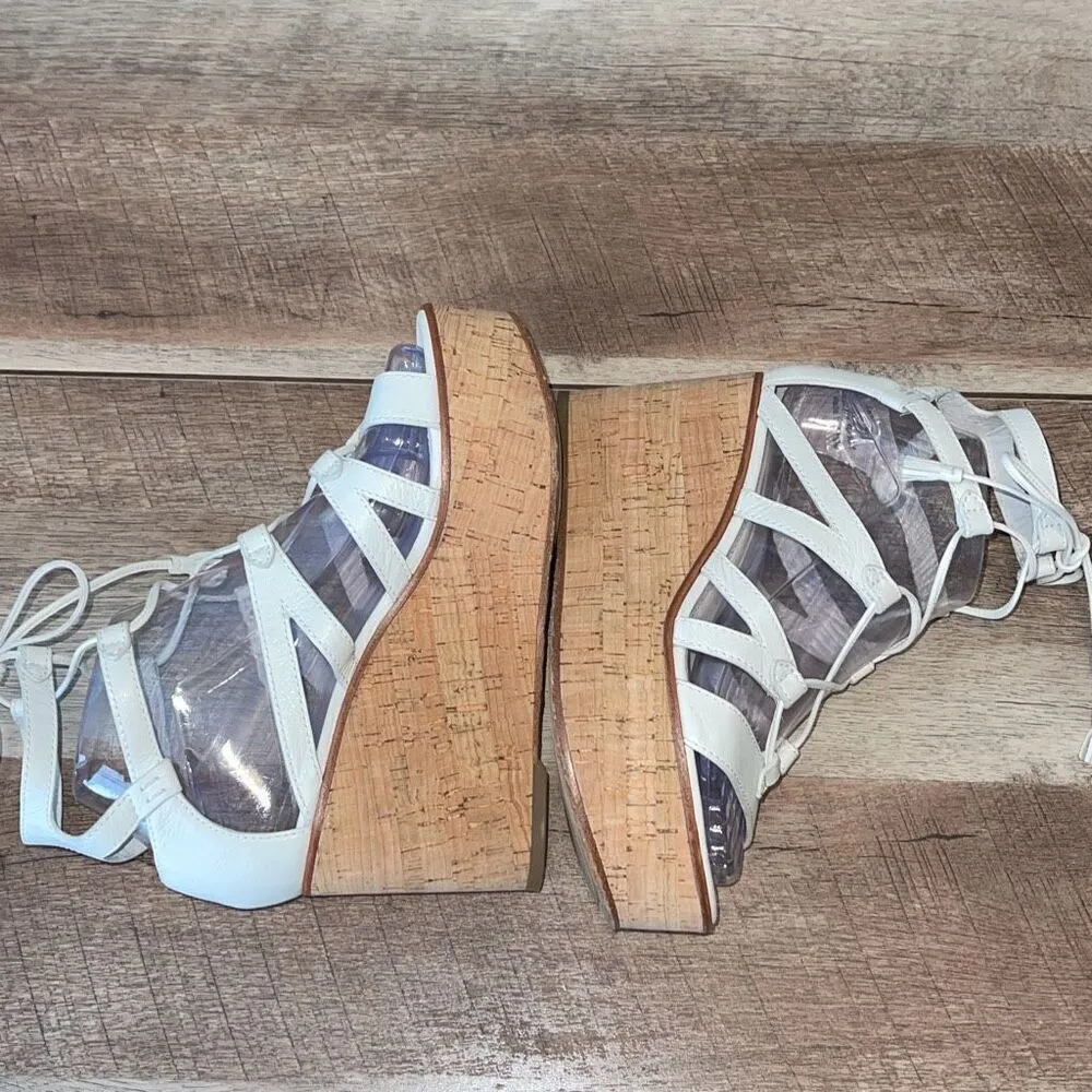 Frye Womens Heather Lace Up Tassel Cork Wedge Gladiator Sandals White Tan Size 6 - Image 6