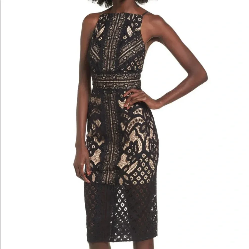 NWT Keepsake The Label Bridges Black Lace Overlay Bodycon Midi Dress XS - Image 3
