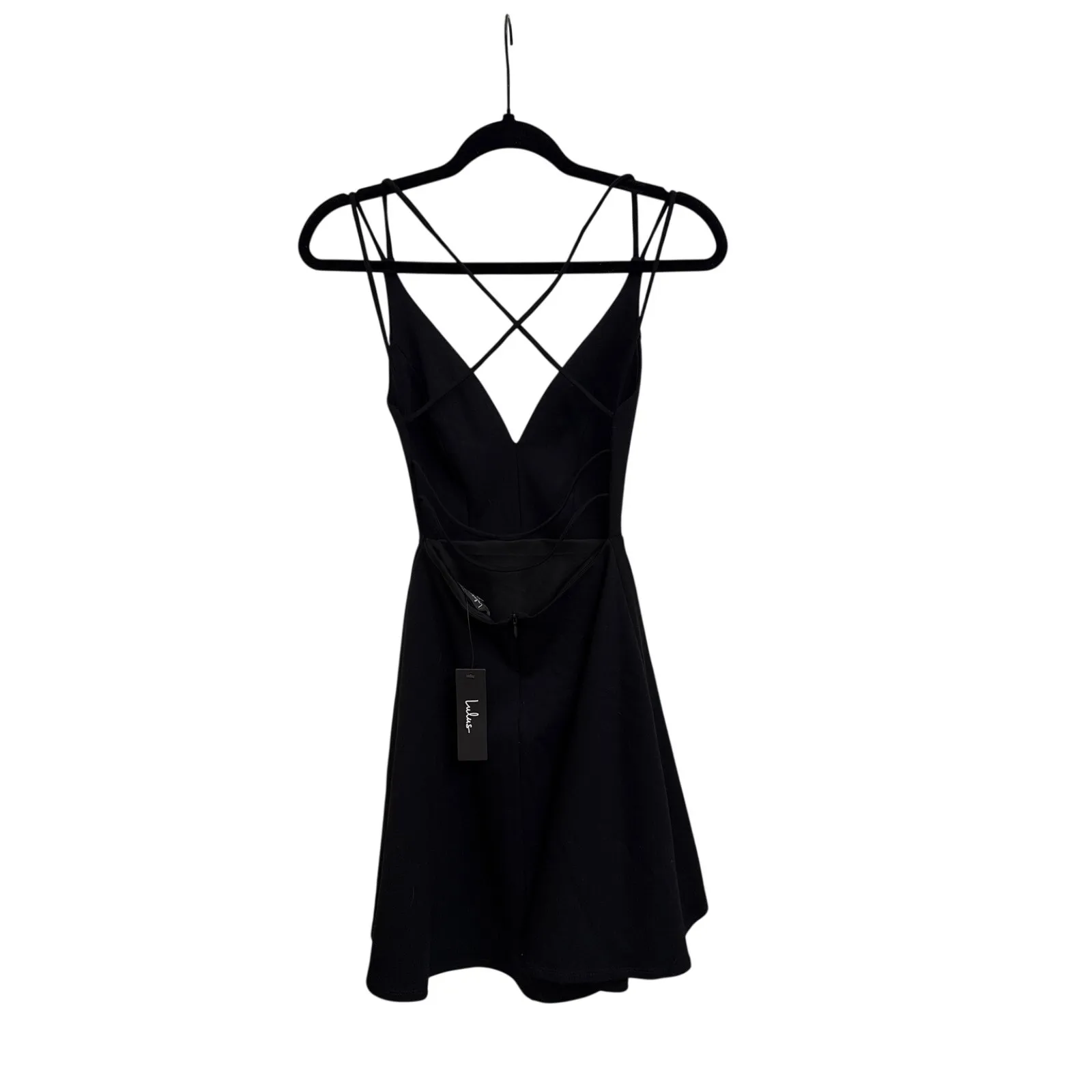 NWT Lulus Believe in Love LBD Black backless Strappy Skater Dress Size XS - Image 4