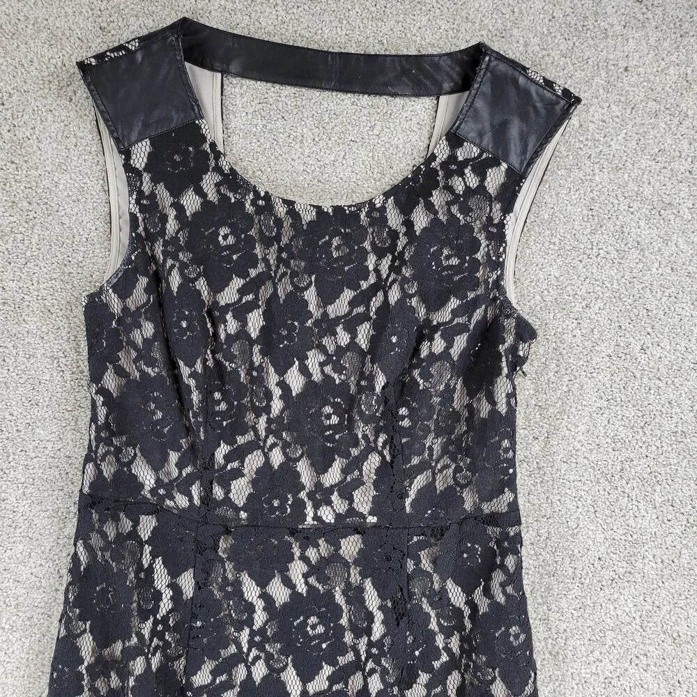 DKNY Jeans Lace Dress Womens 4 Black Faux Leather Trim Cotton Blend Sleeveless - Image 15