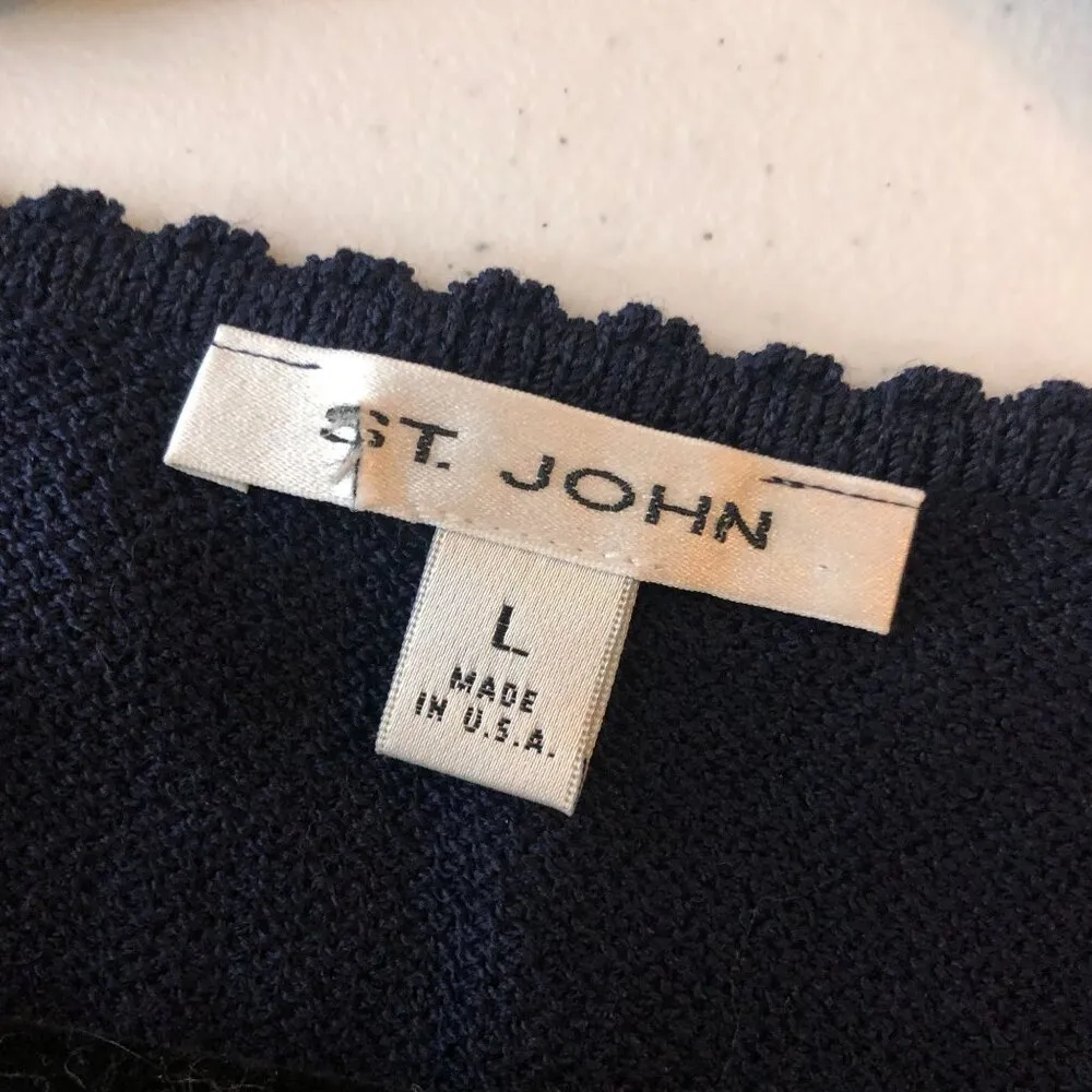 St John Santana Knit Sweater Vest V Neck Navy Blue L - Image 4