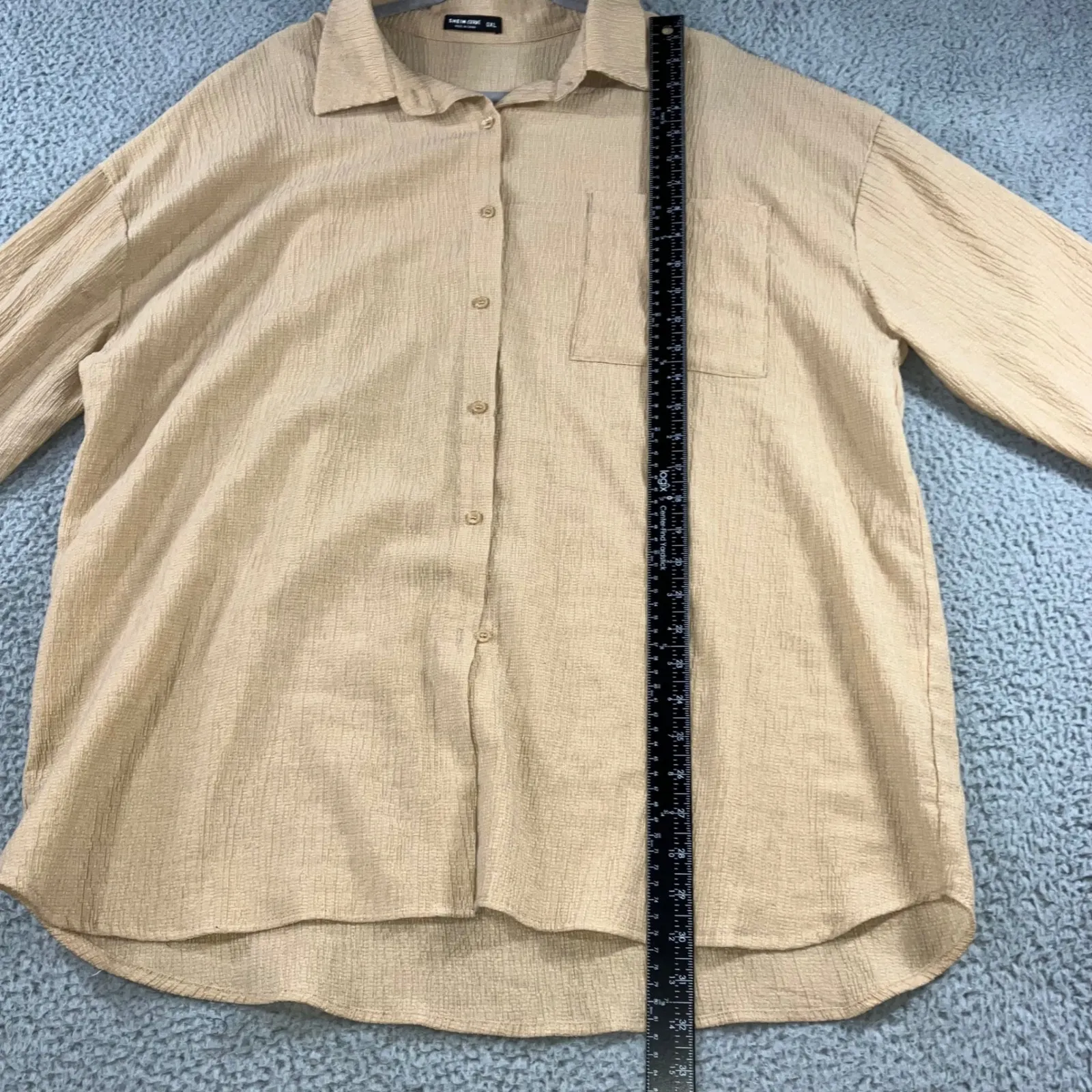 Textured Button Up Shirt Women 0XL Relaxed Fit Vacation‎ Travel Academia Tan Size 0X - Image 4