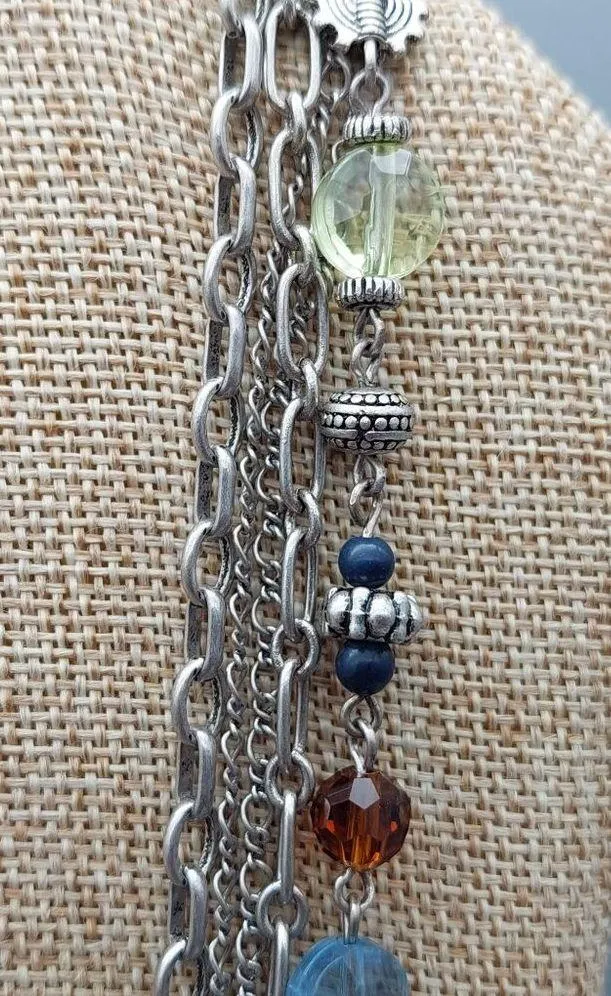 Premier Designs Silver Tone Multi Strand Chain Necklace Colorful Bead Stations - Image 9