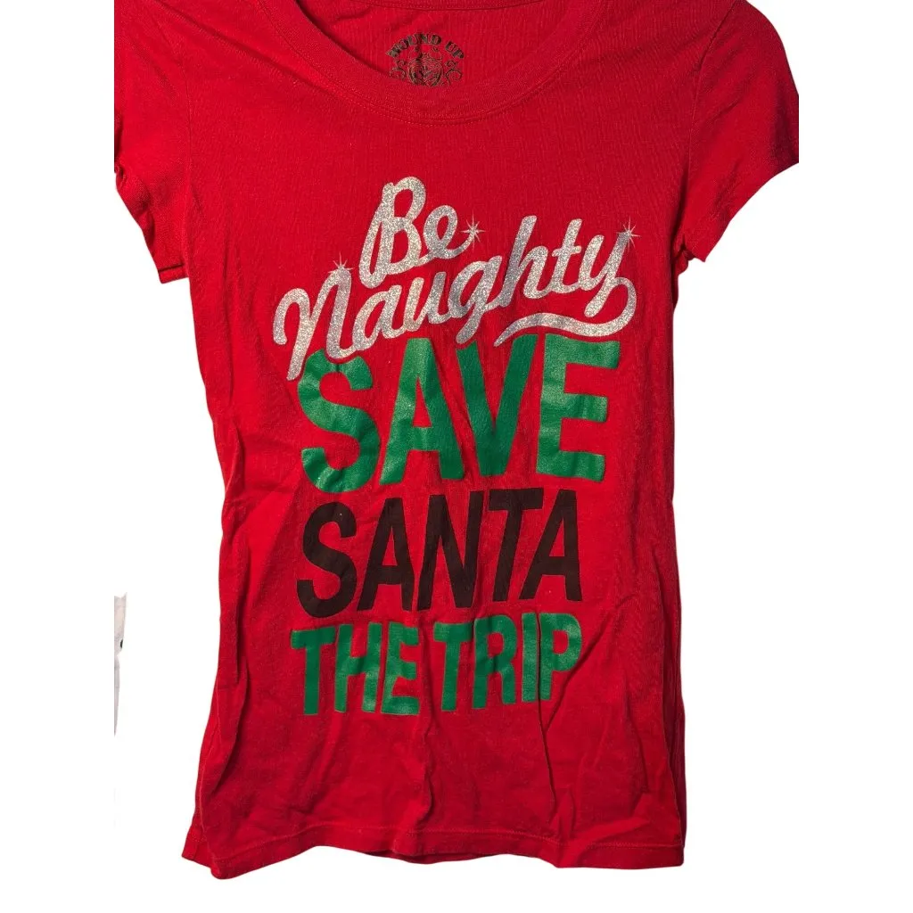 Wound Up Womens Small Christmas Long Sleeve Shirt Funny “Be Naughty” Holiday Tee - Image 2