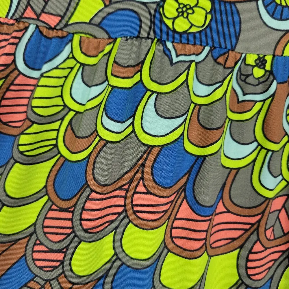 Nikki Poulu Womens Skirt Size XS Multicolor Peacock Floral Tiered Elastic Waist Brown - Image 3