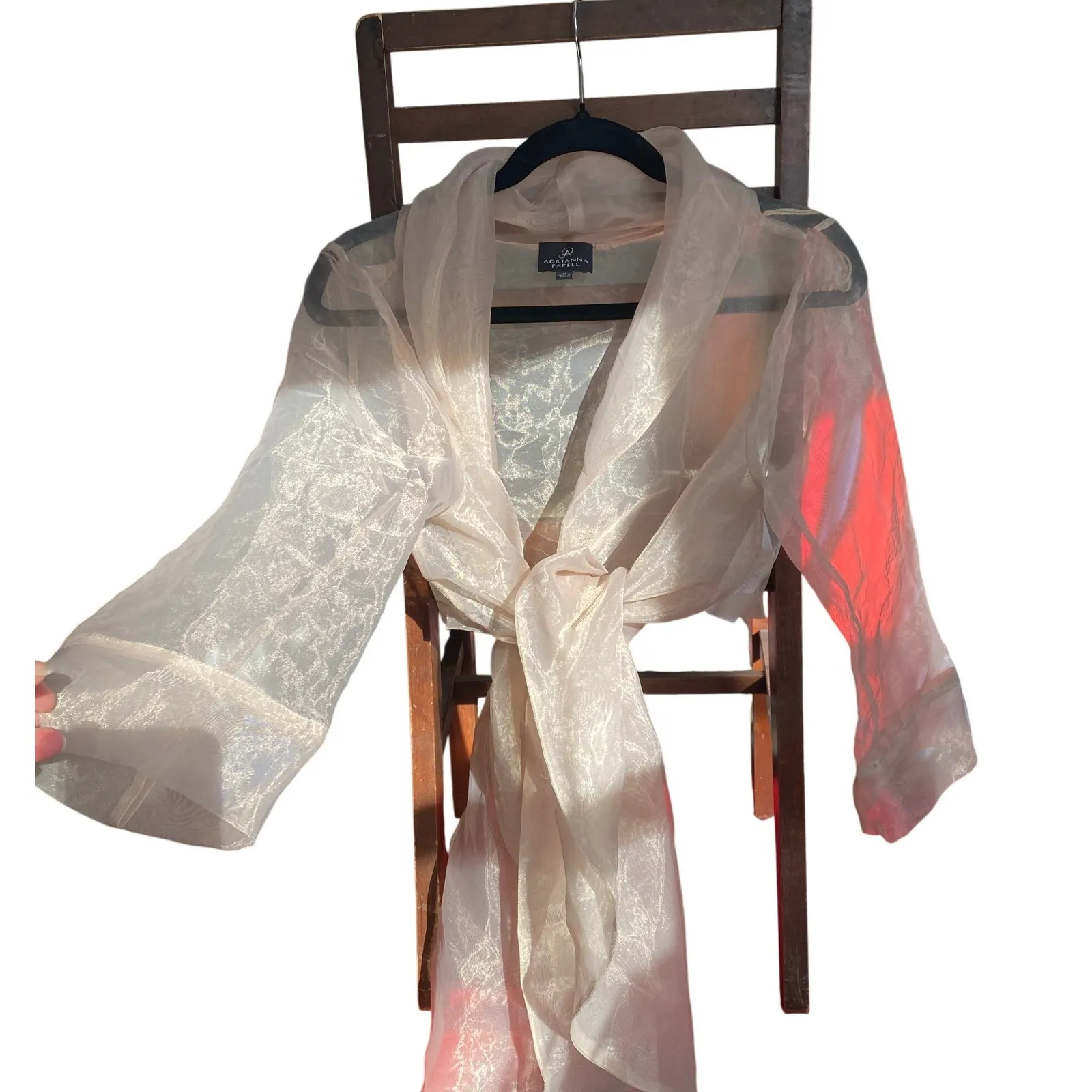 Adrianna Papell Sheer Organza Bolero Shrug Jacket Medium Ivory Formal Glam Fairy - Image 3