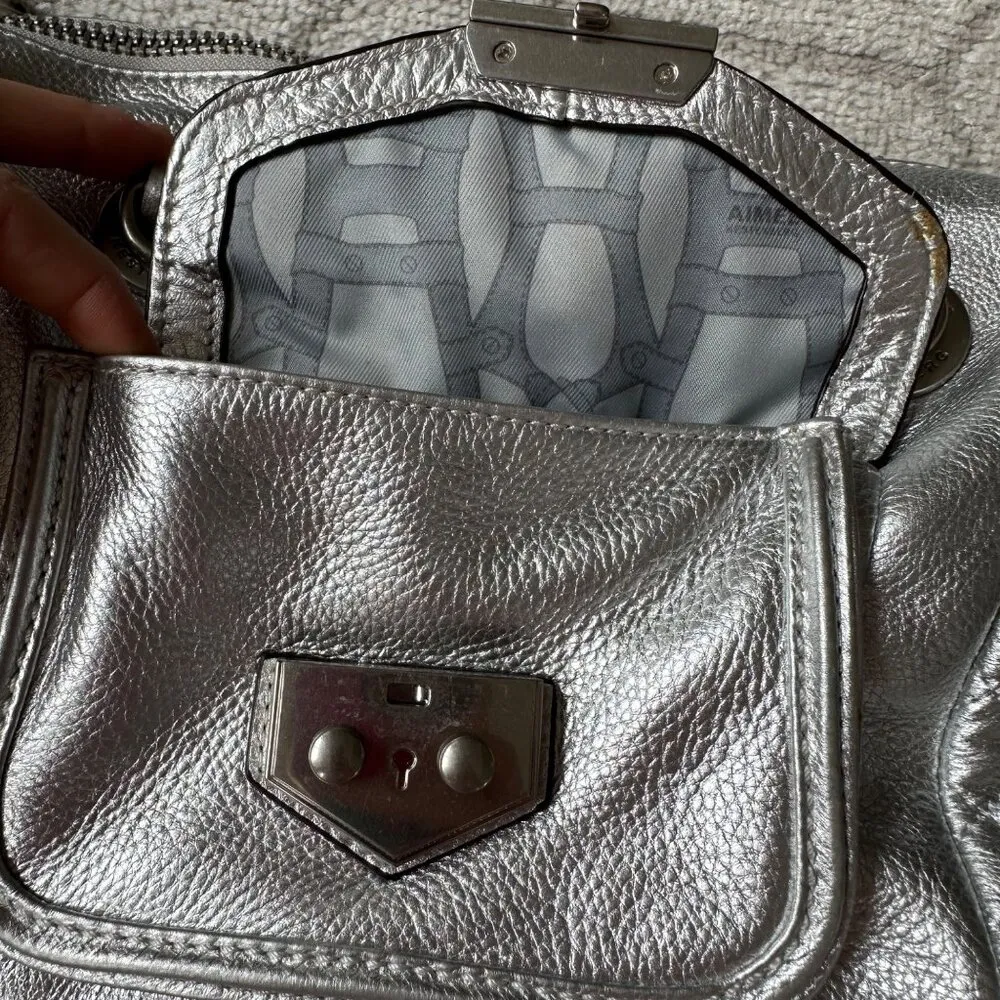 Aimee Kestenberg SIlver Pebble Metallic Zoe Satchel - Image 6