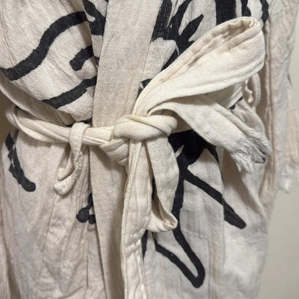 Handmade in turkey 100% muslin cotton sun Motif Cream and Black Robe kimono Size undefined - Image 5
