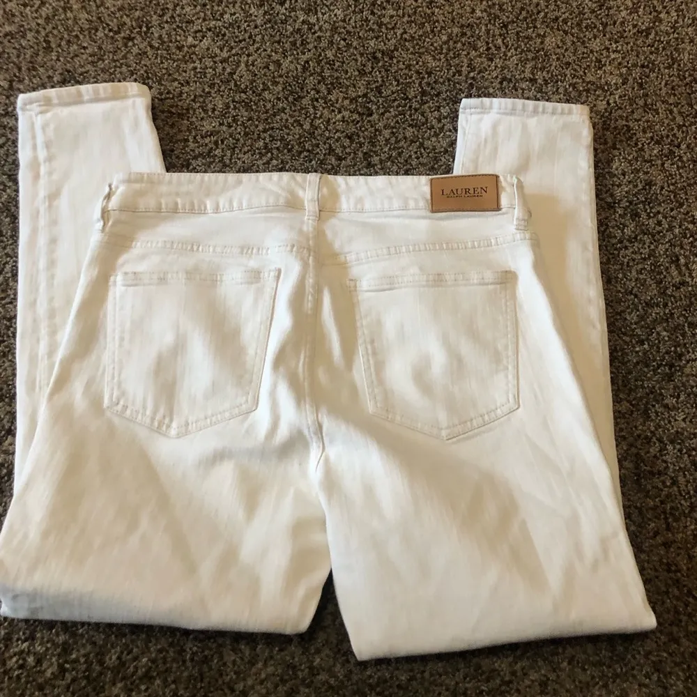 Lauren Ralph Lauren Cream Premier Skinny Ankle Jeans Leather trim Size 12 - Image 5