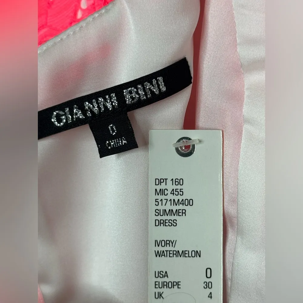 NEW Gianni Bini White Ivory Neon Watermelon Pink Lace Mini Summer Dress - Image 8