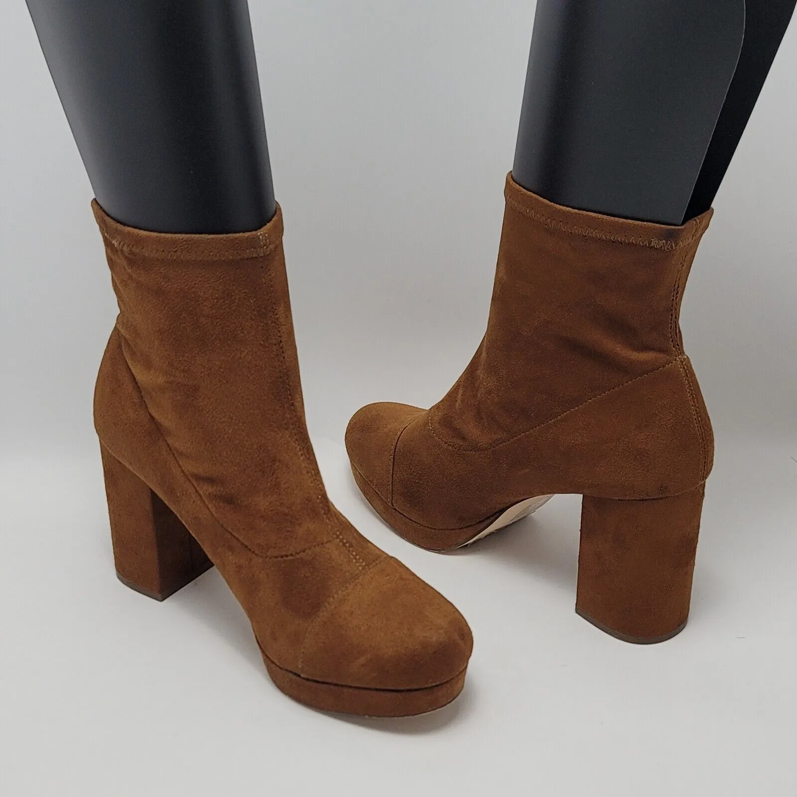 Forever 21 Block Heels Stretchy Faux Suede Pull On Customized Boots Tan Size 8 - Image 2